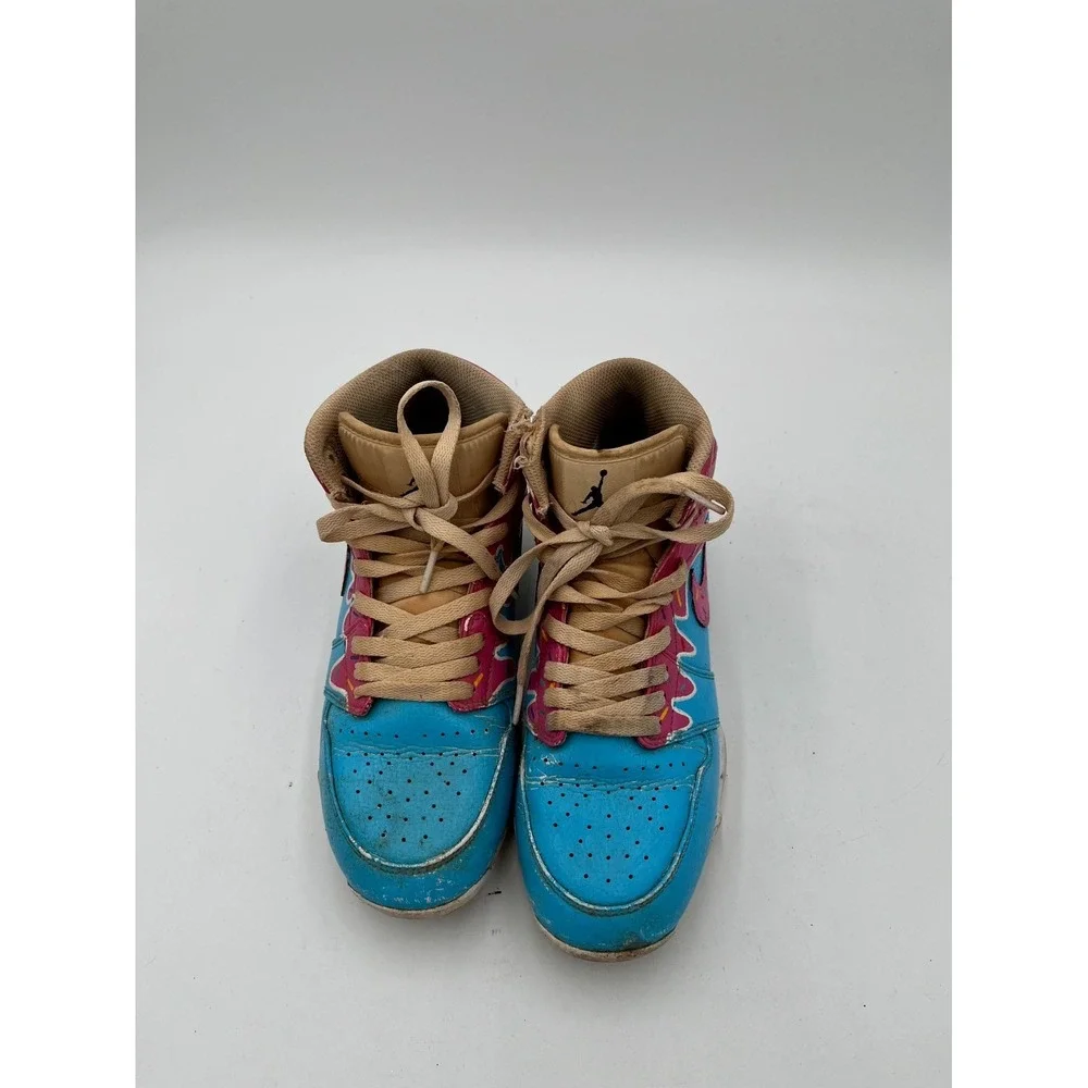 Nike Air Jordan 1 Mid Football Cleats Youth Kids 6Y Blue Pink Round Toe Lace Up